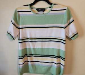 Sag Harbor Green Striped Short Sleeve Sweater